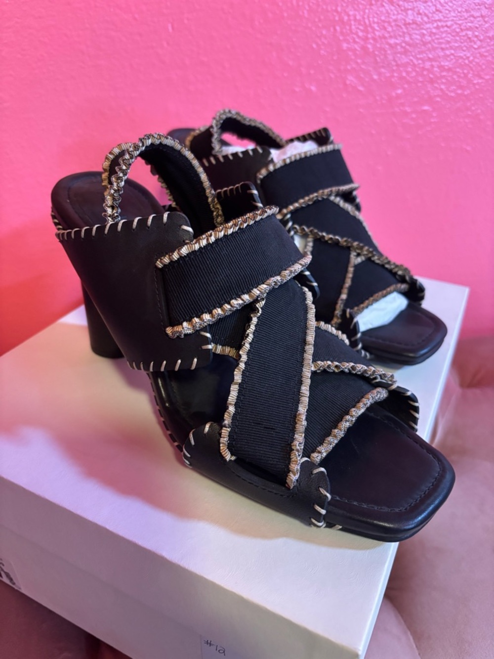 Ulla Johnson Black Braided-Trim Block Heel Sandals 39